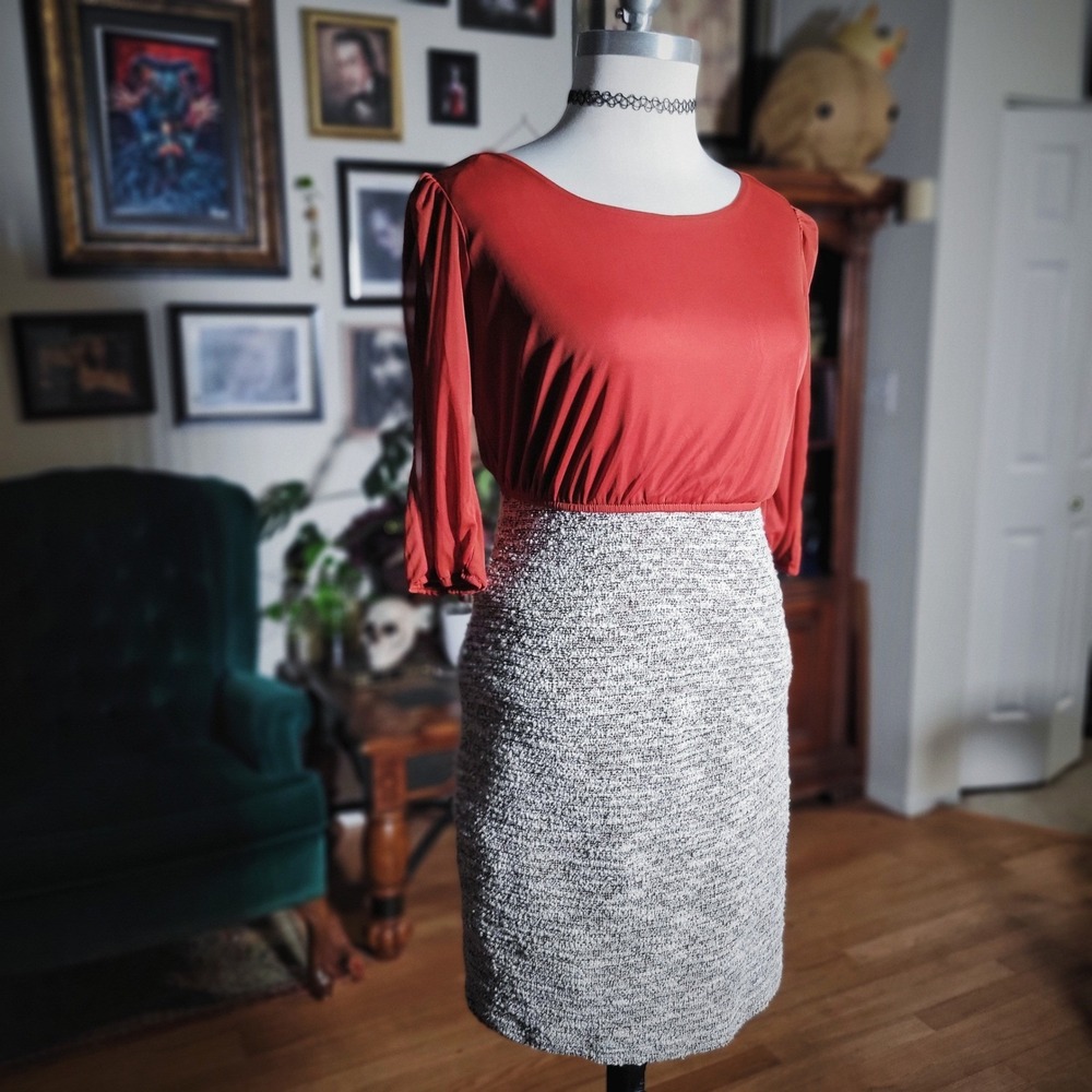 Enfocus Studio Sheath Dress Rust Orange Blouse Tweed Skirt Workwear Professional